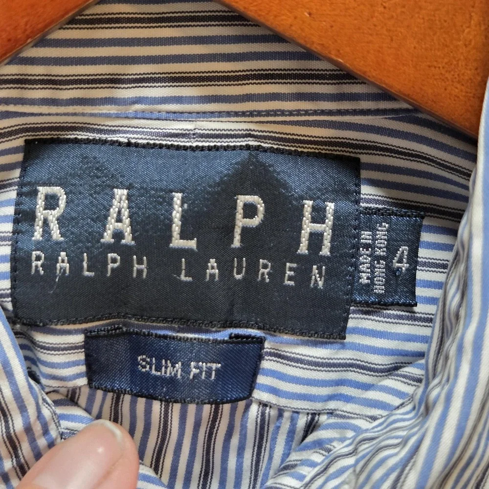 Ralph Lauren Shirt Boys 4‎ Blue Stripe Button Down Long Sleeve Slim Fit Cotton